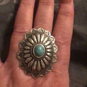 Beautiful Navajo Silver & Turquoise Ring-Adjusts